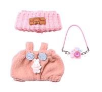 Doll Clothes for 17Cm Plush Toy Dolls - Handcrafted Crochet 3 Piece Set Pink Doll Clothes Accessories - Include Blush Overalls Knit Hat Set and Camera Model - Compatible with Plush Toy dolls
