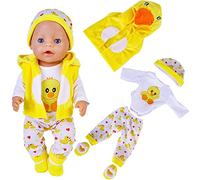Doll Clothes for 18 Inch Baby Dolls, Sweet Outfits Jumpsuit Top Hat and Socks Compatible with New Born Baby 35-45 cm Dolls Girls Birthday (Chick)(No Doll)