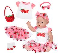 Doll Clothes for 35-43 cm Newborn Baby Dolls Cute, Fresh Strawberry-Themed Outfit for 14-18Inch Dolls: Short-Sleeve Top Tulle Skirt Headband Socks Strawberry Bag 43 cm Doll Accessories Gifts for Kids