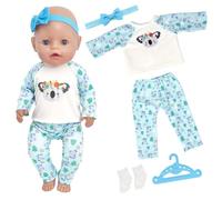 Doll Clothes for Baby Dolls 35-43 cm, 5 Pieces Doll Clothes Outfit, 1 Top with Animal Elements, 1 Pair of Pants, 1 Headband, 1 Pair of Socks, 1 Hanger, Doll Clothing Set for Children Girls Boys