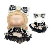 Doll Clothes & Outfits for Blind Box Plush Toy Figures - Complete Dress Sets with Accessories for Sitting & Standing Poses (for 15~17cm/ 5.9~6.7inch Dolls) (Chic, The Noir Rosette Pearl Set)