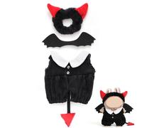 Doll Clothes Set, Black Halloween Devil Clothing for 17cm Plush Dolls Dress Up Includes Horn Headband, Outfit & Wings Stylish Cute Accessories and Gift