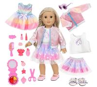 Doll Clothes Set for 16-18 Inch Baby Girl Doll, Summer Glitering Dress and Accessories with Pink Jacket Butterfly Tulle Skirt Rainbow Dress Vest Top Shoes Sunglasses (Purple Exquisite Style 2 Set)