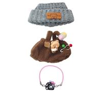 Doll Clothes Set for Labubu, Cute Handcrafted Crochet Clothing Outfit with Accessories - Mini Hat Bag Sweater Bottle, Plush Gifts for 17cm Labubus / Dolls Collector, Girls, Boys (Brown-camera)