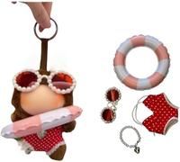 Doll Clothing Accessories, Stylish Summer Beach Clothes Set Suitable for 17cm/15cm Doll V1 V2 V3 - Fashion Outfit(Doll Not Included) (Red Swimsuit+Swim Ring+Necklace+Glasses)