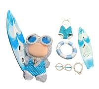 Doll Clothing Accessories, Stylish Summer Beach Clothes Set Suitable for 17cm/15cm Doll V1 V2 V3 - Fashion Outfit(Doll Not Included) (Blue Swimsuit+Surfboard+Swim Ring+Necklace+Glasses)