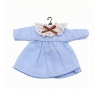 Doll Dress With Ribbon Bow And Lace Trim Long Sleeve Flared Silhouette For Tiny Dolls Suitable For Creative Styling Dollhouse Scenes Curated Collections Display Arrangements, Blue