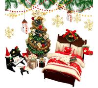 Doll House Accessories and Furniture Christmas | Miniature DIY Tree Bed Piano Decorations | Christmas Furniture Model,for Holiday Winter Home Room Bedroom Tabletop Shelf Party Kids Adults