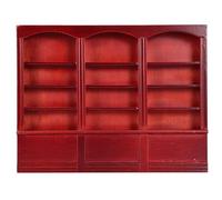 Doll House Accessories Mini Bookshelf Display Cabinet Bookcase Furniture Toy Wood Safe Non Durable for Kids Dollhouse Decor White Red Brown 23x17.9x2.8cm (Red Brown)