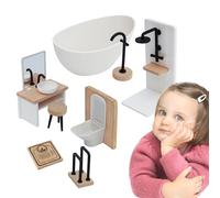 Doll House Bathroom Stuff - 1:12 Scale Miniature Bathroom Scene, Pretend Play Accessories | Simulation Furniture Set Design, Realistic doll house Decor, Educational Interactive Toy For Kids Creative