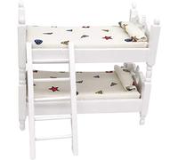Doll House Bed 1/12 Mini Doll House Bunk Bed Living Room Furniture Decor Kids Pretend Play Toy - White Geometric