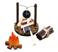 Doll House Campfire - 8cm Wooden Fire Pit, Miniature Toy Set | Pretend Play Figurine for Doll House Furniture Scene Decoration Kids Creative Room Imagination Craft Activity Fun Learning Play