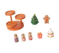 Doll House Christmas Decoration Miniature Holiday Treat Display Set with Cake Serving Stand and Candy Jars Scene Props Doll House Props