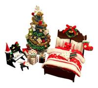 Doll House Christmas Decorations Set, Miniature Tree, Bed, Piano Models, Miniature Holiday Decor Kit for Kid Adults Holiday Winter Home Bedroom