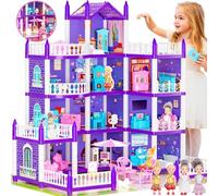 Doll House, Dream Dollhouse for Girls, Princess Playhouse with Lights Dolls Furniture Accessories Pretend Play Educational Toys for 3 4 5 6 7 8 9 10 Years Old Kids Toddlers Gifts (Purple)