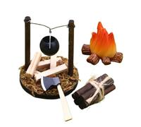 Doll House Fire Pit Decoration - Brown, Wooden Miniature Campfire Landscape Prop, 2.5 Inch Diameter, Pretend Play Toy Doll House Furniture, Handcrafted Wood Pieces, Faux Flames | Kids, Dollh