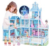 Doll House for Girls Toddlers - Huge Dollhouse with 4 Dolls Figure, Furnitures, Accessories, LED Light, 3 Stories Princess Dream Doll House Toys Gift for Kids 3 4 5 6 7 8 Year Old