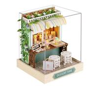 Doll House Kit - Wooden Miniature Puzzles with Light - Small Dessert Time Craft Build Kit,for Adults Teens Living Room Bedroom Table Kitchen Office Shelf Apartment Christmas