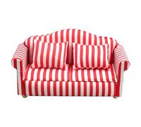 Doll House Sofa Armchair Set | Premium 1:12 Scale Miniature Red & White Stripes Couch & Chair - Simulation Furniture for Children's Play & Collectors' Display