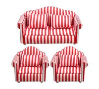 Doll House Sofa Armchair Set | Premium 1:12 Scale Miniature Red & White Stripes Couch & Chair - Simulation Furniture for Children's Play & Collectors' Display