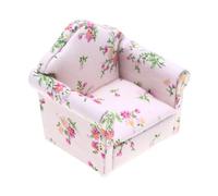 Doll House Wood Single Couch Figure with Flower Print Pattern Miniature Furniture Scene Display Accessory for Collector Doll House Couch Figurine