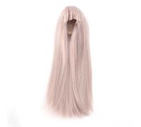 Doll Long Straight Wig with Bangs, Realistic 1/4 Doll Wigs, High Temperature Synthetic Hair with Elastic Mesh, Straight Bang Doll Wig for 18.5-21cm Head Circumference, Soft and S (Light Gray Pink)