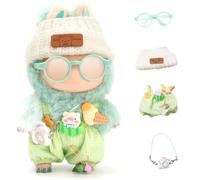 Doll Outfits for 17cm Plush Pendant Blind Box Figures,Hat and Overalls Set for Blind Box Doll,come with Glasses,Blind Box Figures Clothes Decoration Accessories (Green)