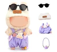 Doll Outfits for 17cm Plush Pendant Blind Box Figures,Hat and Overalls Set for Blind Box Doll,come with Glasses,Blind Box Figures Clothes Decoration Accessories (Purple)