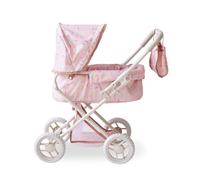 Olivia's Little World Buggy-Style Baby Doll Pram with Retractable Canopy, Storage Underneath, Detachable Bassinet, Travel Nursery Bag, Comfortable to Push, Pink and Grey