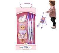 Doll Set - Miniature Doll, Portable Toy Stroller | Interactive Simulation Play Kit with Wavy Wheels, Baby Safety Belt for Early Learning Kids
