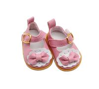 Doll Shoes,Cute Mini Shoes for 15cm & 17cm Dolls Mini Mary Jane Leather Doll Shoe with Bow Decor Outfit Accessories for 6.7 Inches Dolls Pink