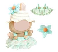 Doll Skirt 2Pcs Set, Green Heart Dress with Flower Hair Accessory, Adjustable Cute Doll Clothes for 15-17cm toys, Soft Fabric, Doll Accessories Gifts For Girls Boys