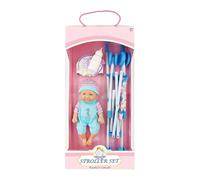 Doll Stroller | 10 Inch Foldable Baby Carriage Toy with Doll | Realistic New Born Vinyl Toy Playset | Stroller with Bottle, Rattle, Nipple for Toddler Girls, Nursery