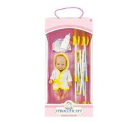 Doll Stroller | 10 Inch Foldable Baby Carriage Toy with Doll | Realistic New Born Vinyl Toy Playset | Stroller with Bottle, Rattle, Nipple for Toddler Girls, Nursery