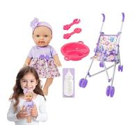 Doll Stroller - Doll With Stroller, Dolls Strollers Set, 440g Weighted Dolls Carriage+ 5 Piece Accessory Kit, High Grade PP Structural Polymer - For Kids & Pretend Play