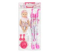 Doll Stroller - Doll With Stroller, Dolls Strollers Set, 440g Weighted Dolls Carriage+ 5 Piece Accessory Kit, High Grade PP Structural Polymer - For Kids & Pretend Play