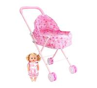 Doll Stroller For 4-6-Year-Old Girls, Doll Pram For Home, Kindergarten, School | Stroller For Doll | Foldable Lightweight Pink Stroller Toys | Doll Stroller For 18 Inch Dolls Doll Stroller With Car Se