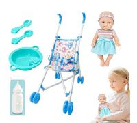 Doll Stroller Playset - Durable Doll Toy | 10 Inch Dolls With Stroller Feeding Accessories For Boys Girls 3 Years Pretend Play Home Daycare Travel Birthday Gift Fun