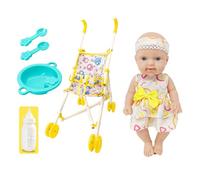 Doll Stroller Set, Play Stroller for Dolls with Feeding Accessories, 10 Inch Dolls Pretend Play Set with Accessories Soft for Age 3+ Years Old Girls Kids