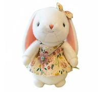 Doll Stuffed Animal Bunny Toy with Floral Dress Bow and Soft PP Cotton Material suitable for sleeping gift sharing, Light Yellow