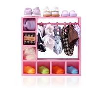 Doll Wardrobe, 6.2x6.2x1.5in Plastic Mini Clothes Closet with 7 Cubes and 10 Hangers Rack for Organizing Storage Clothes Shoes Hats Sunglasses Bags All Kinds of Doll Outfit and Accessories(Pink)