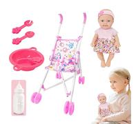 Doll with Stroller - Play Stroller for Dolls with Feeding Accessories - 10 Inch Dolls Pretend Play Set with Accessories Soft for Age 3+ Years Old Girls Kids