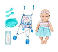 Doll with Stroller Set | Play Stroller for Dolls with Feeding Accessories - 10 Inch Dolls Pretend Play Set with Accessories Soft for Age 3+ Years Old Girls Kids