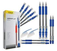 DOLLAR 12 x 0.7mm Point Grip-It BLUE Smooth Fine Ballpoint Biro Pens Rubber Grip