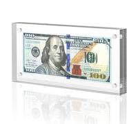 Dollar Bill Frame Display, Acrylic Dollar Bill Holder for Collectors, Thickened Magnet Currency Display Case Clear Self Standing for Money Ticket Picture Photos