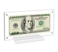 Dollar Bill Frame Dollar Bill Holder with Base Two Slots Double-sided Transparent Protective Frame for Banknotes Stamps Photos Bills Checks Acrylic Currency Collection Stand for Display Collection