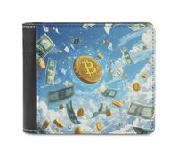 Dollar Bills and Bitcoin Bi-fold Men's Wallets with 6 Card Slots Slim Travel Purse Leather Money Clip