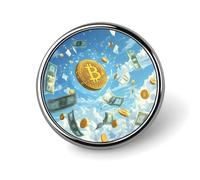 Dollar Bills And Bitcoin Novelty Brooches & Pins Round Personalised Metal Lapel Badge With Butterfly Clutch Clasp