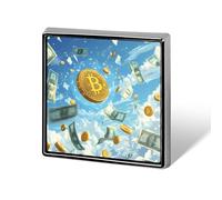 Dollar Bills And Bitcoin Novelty Brooches & Pins Square Personalised Metal Lapel Badge with Butterfly Clutch Clasp