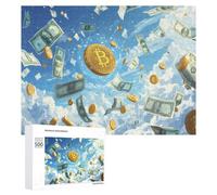 Dollar Bills And Bitcoin Wooden Jigsaw Puzzles for Adults Intelligent Games Home Decor Artwork for Home Office 500 PCS